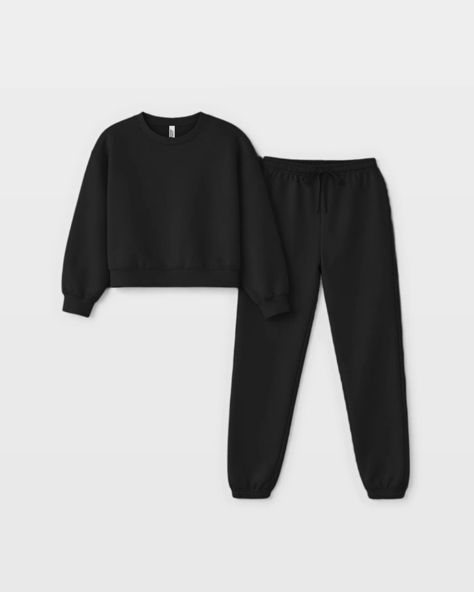 Women's Crop Sweatshirt Tracksuit - Black