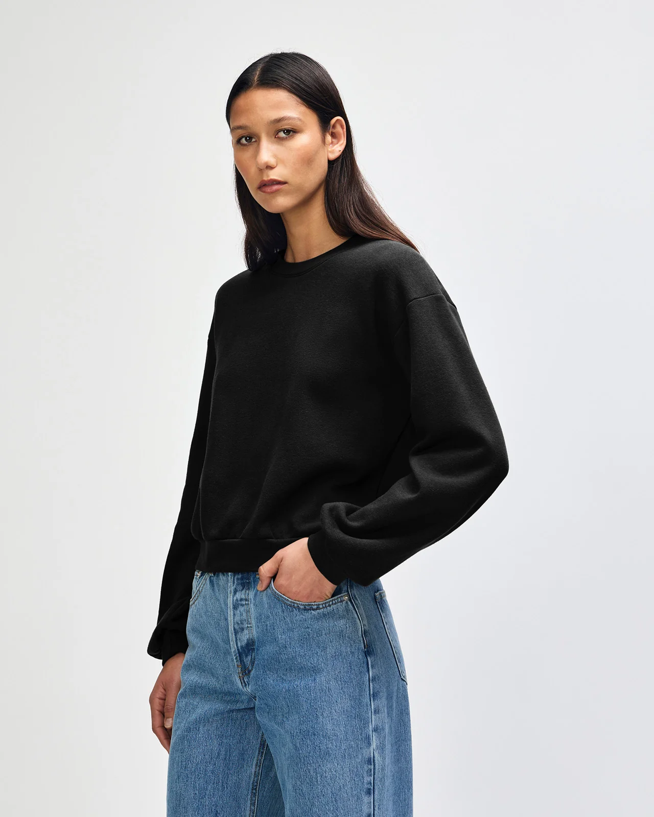 Women's Crop Sweatshirt Tracksuit - Black - Image 3