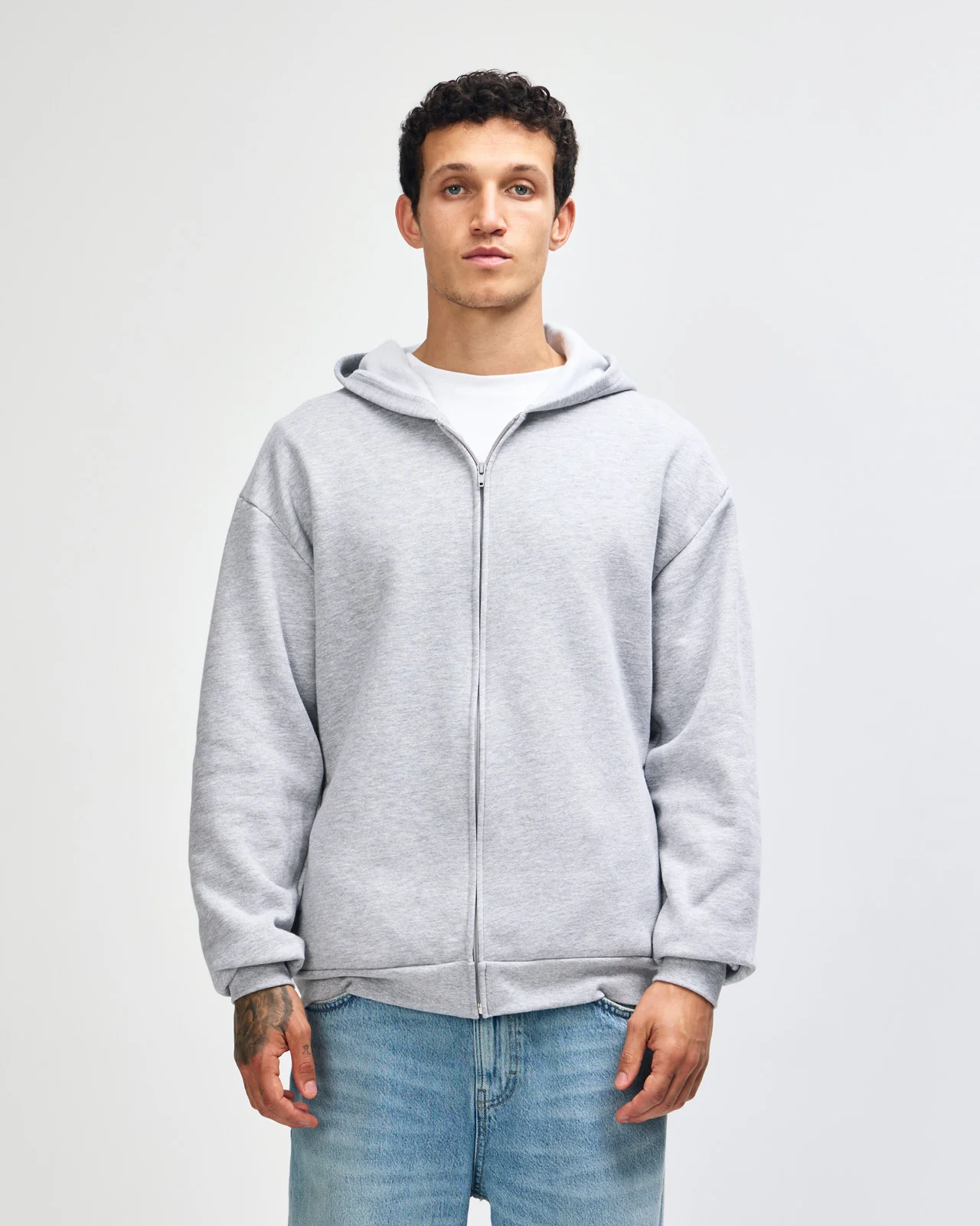 Zip-Up Hoodie Tracksuit - Heather Grey - Image 7